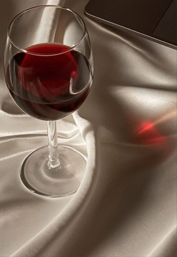 Red wine on satin