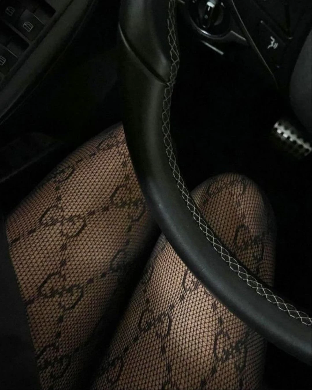 Monogram tights behind the wheel